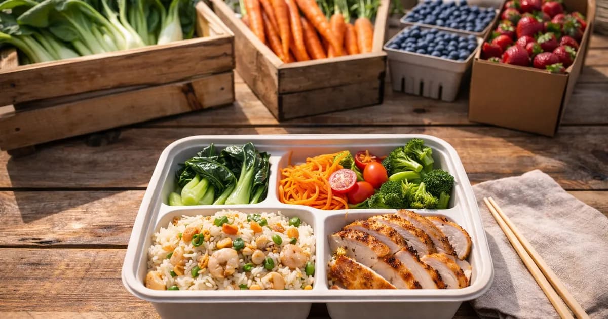 Fresh locally sourced vegetables and ingredients from BC farms being prepared for lunchboxes