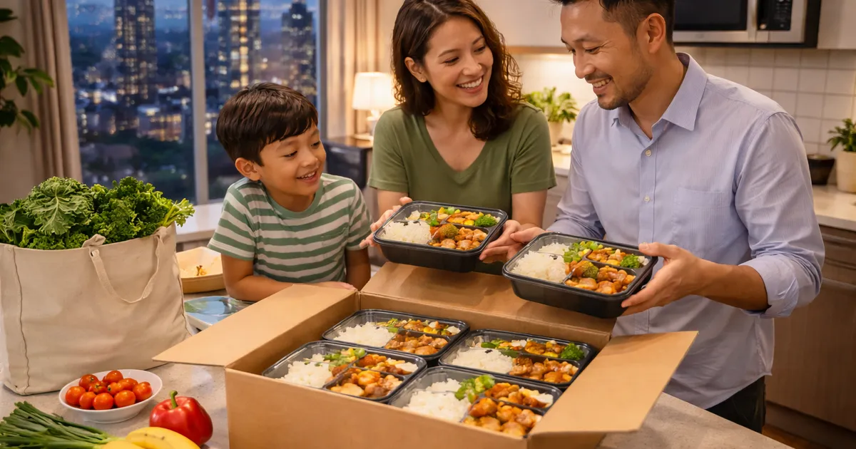 Fresh meal delivery boxes arriving at a Burnaby family home near Metrotown area